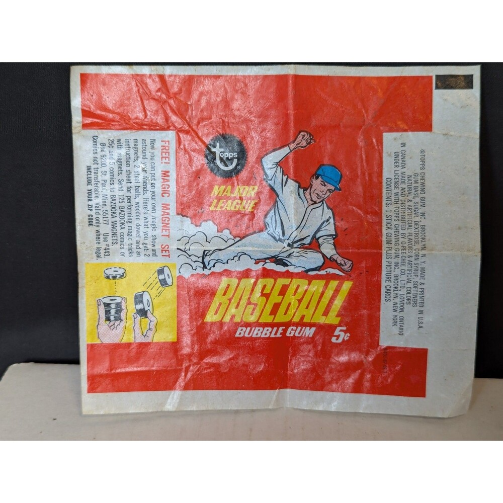 1967 TOPPS BASEBALL 5¢ Vintage Wax Pack Wrapper With Magnet Advertising